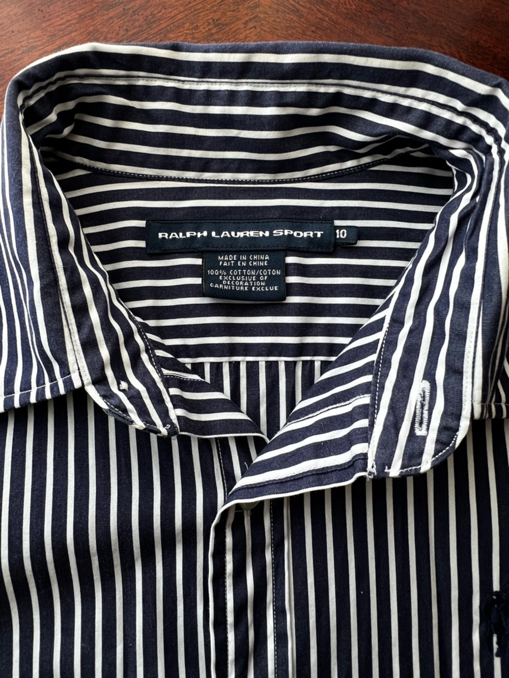 Women’s Ralph Lauren Sport 100% Cotton Navy & White Striped Button-Down Shirt - Picture 2 of 7